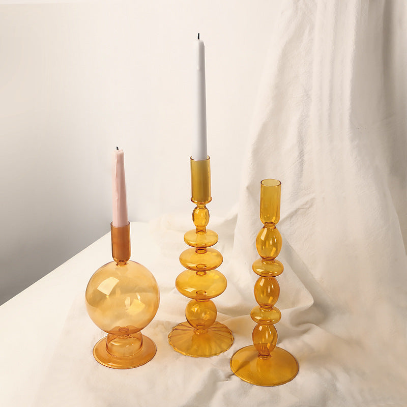 Nordic Home Colored Retro Glass Candle Holders